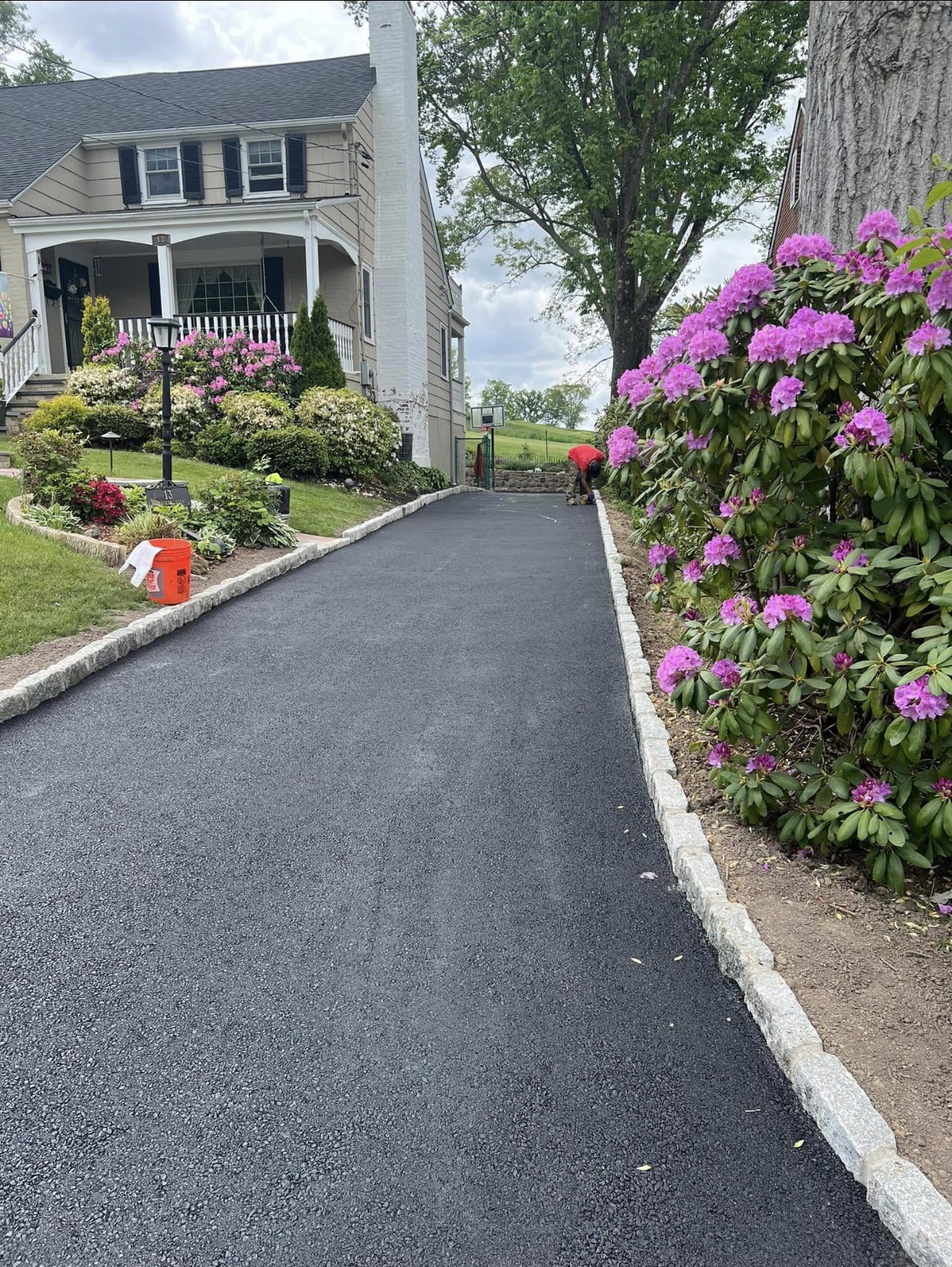 Residential driveway with Belgian-block edging in NJ